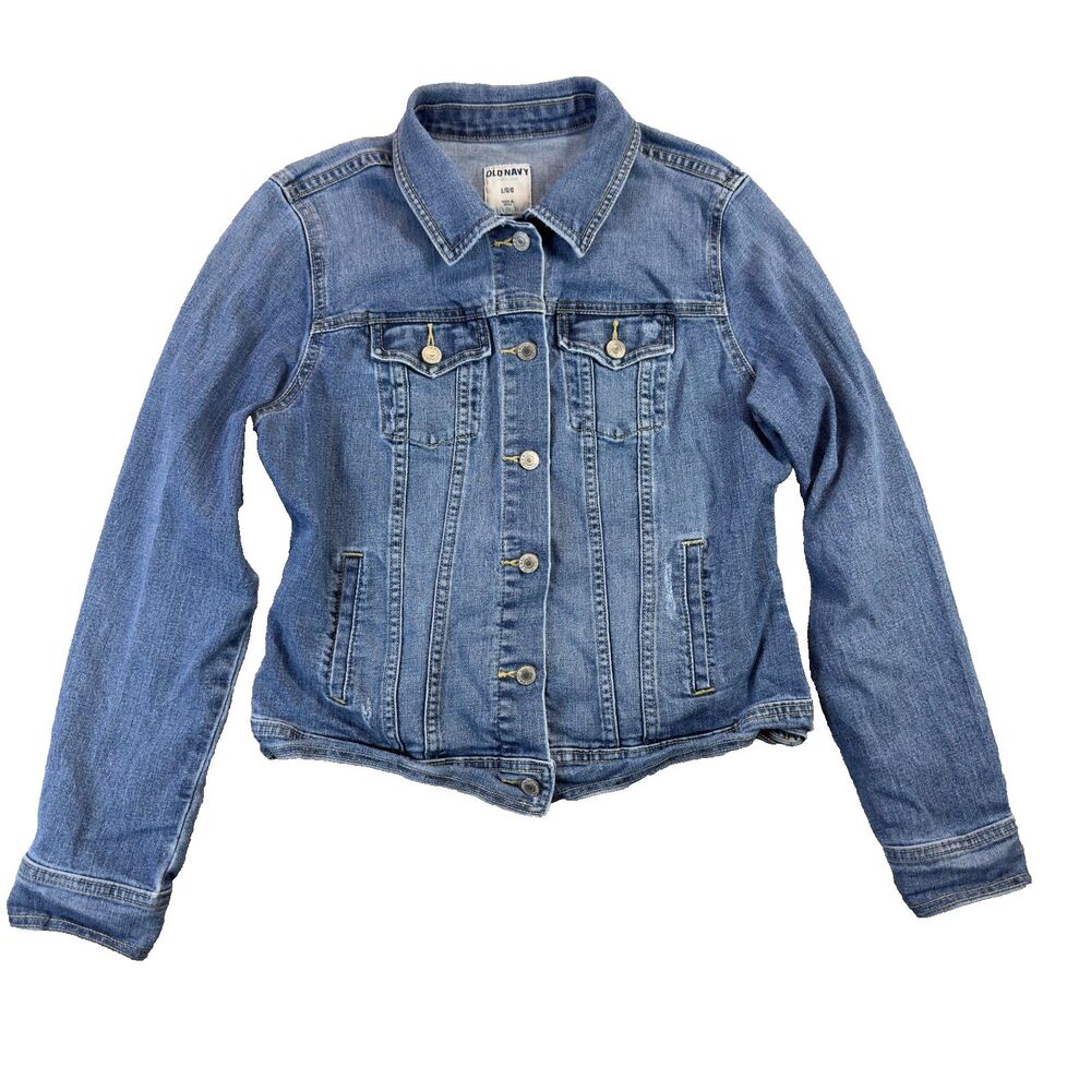 Old Navy Denim Jacket Womens Large Blue Light Wash Collared Neck Button Up Cute